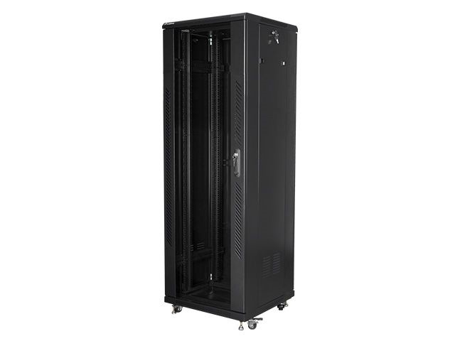 Lanberg FF01-6637-12B 19" 37U SZÉL:600mm MÉLY:600mm MAG:1826mm lapraszerelt üvegajtós fekete rack szekrény