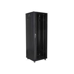 Lanberg FF01-6637-12B 19" 37U SZÉL:600mm MÉLY:600mm MAG:1826mm lapraszerelt üvegajtós fekete rack szekrény