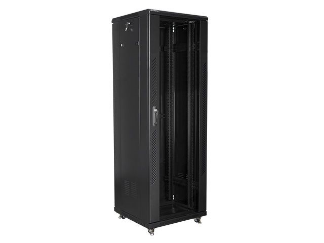 Lanberg FF01-6637-12B 19" 37U SZÉL:600mm MÉLY:600mm MAG:1826mm lapraszerelt üvegajtós fekete rack szekrény