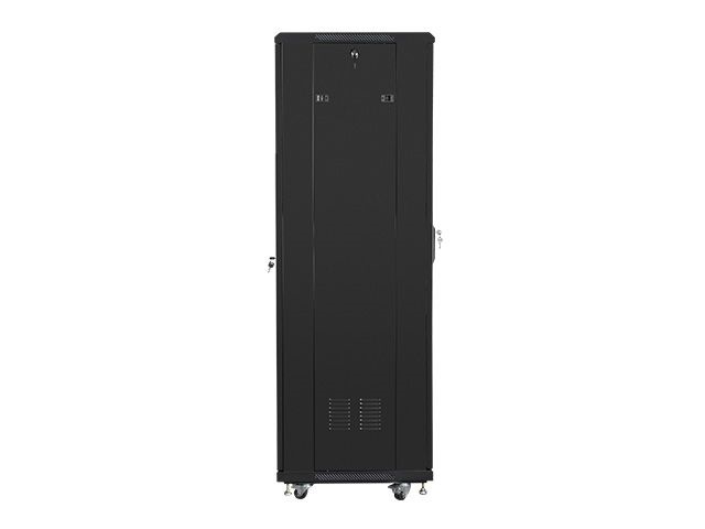 Lanberg FF01-6637-12B 19" 37U SZÉL:600mm MÉLY:600mm MAG:1826mm lapraszerelt üvegajtós fekete rack szekrény