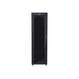 Lanberg FF01-6642-12BL 19" 42U SZÉL:600mm MÉLY:600mm MAG:2097mm lapraszerelt üvegajtós fekete rack szekrény