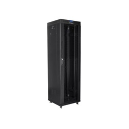 Lanberg FF01-6642-12BL 19" 42U SZÉL:600mm MÉLY:600mm MAG:2097mm lapraszerelt üvegajtós fekete rack szekrény