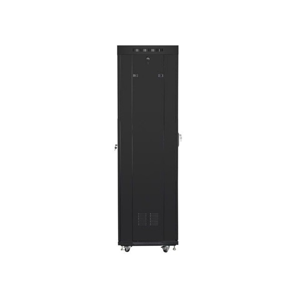 Lanberg FF01-6642-12BL 19" 42U SZÉL:600mm MÉLY:600mm MAG:2097mm lapraszerelt üvegajtós fekete rack szekrény