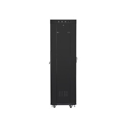 Lanberg FF01-6642-12BL 19" 42U SZÉL:600mm MÉLY:600mm MAG:2097mm lapraszerelt üvegajtós fekete rack szekrény