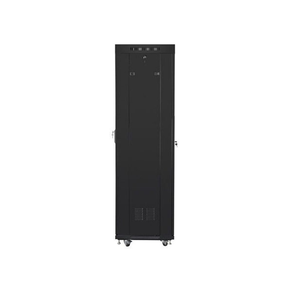 Lanberg FF01-6642-12BL 19" 42U SZÉL:600mm MÉLY:600mm MAG:2097mm lapraszerelt üvegajtós fekete rack szekrény