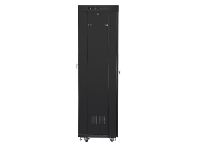 Lanberg FF01-6642-12BL 19" 42U SZÉL:600mm MÉLY:600mm MAG:2097mm lapraszerelt üvegajtós fekete rack szekrény