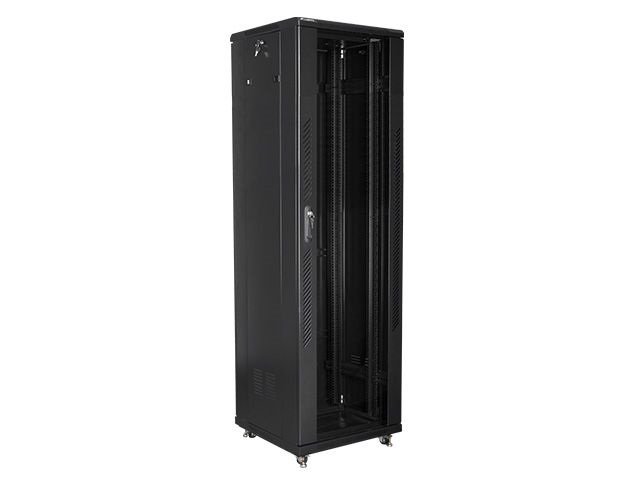 Lanberg FF01-6642-12B 19" 42U SZÉL:600mm MÉLY:600mm MAG:2047mm lapraszerelt üvegajtós fekete rack szekrény