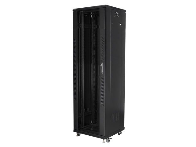 Lanberg FF01-6642-12B 19" 42U SZÉL:600mm MÉLY:600mm MAG:2047mm lapraszerelt üvegajtós fekete rack szekrény