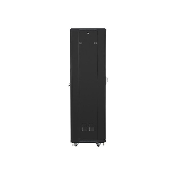 Lanberg FF01-6642-12B 19" 42U SZÉL:600mm MÉLY:600mm MAG:2047mm lapraszerelt üvegajtós fekete rack szekrény