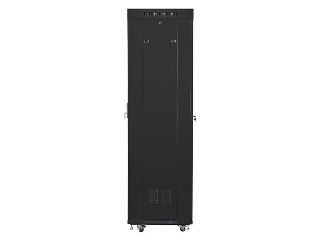 Lanberg FF01-6642-23BL 19" 42U SZÉL:600mm MÉLY:600mm MAG:2127mm lapraszerelt LCD hálós fémajtós fekete rack szekrény