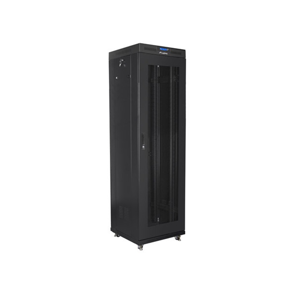 Lanberg FF01-6642-23BL 19" 42U SZÉL:600mm MÉLY:600mm MAG:2127mm lapraszerelt LCD hálós fémajtós fekete rack szekrény