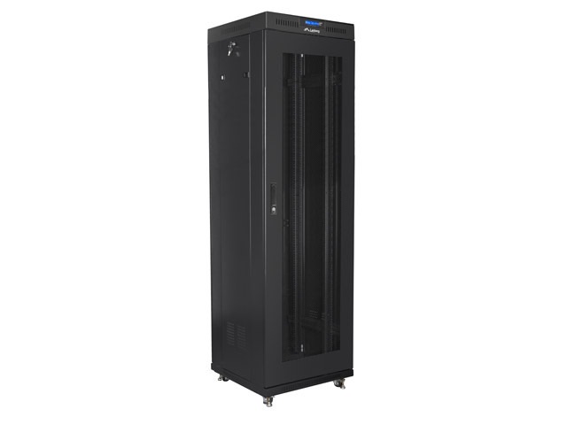 Lanberg FF01-6642-23BL 19" 42U SZÉL:600mm MÉLY:600mm MAG:2127mm lapraszerelt LCD hálós fémajtós fekete rack szekrény