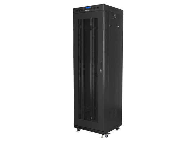 Lanberg FF01-6642-23BL 19" 42U SZÉL:600mm MÉLY:600mm MAG:2127mm lapraszerelt LCD hálós fémajtós fekete rack szekrény