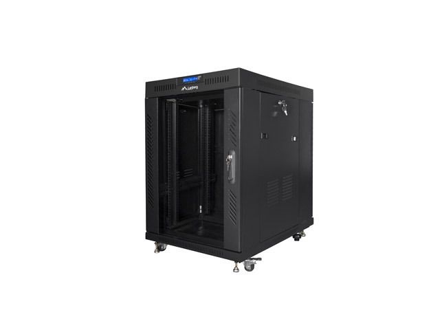 Lanberg FF01-6815-12BL 19" 15U SZÉL:600mm MÉLY:800mm MAG:898mm lapraszerelt LCD üvegajtós fekete rack szekrény