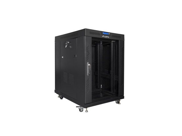 Lanberg FF01-6815-12BL 19" 15U SZÉL:600mm MÉLY:800mm MAG:898mm lapraszerelt LCD üvegajtós fekete rack szekrény