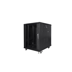 Lanberg FF01-6815-12B 19" 15U SZÉL:600mm MÉLY:800mm MAG:848mm lapraszerelt üvegajtós fekete rack szekrény
