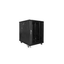 Lanberg FF01-6815-12B 19" 15U SZÉL:600mm MÉLY:800mm MAG:848mm lapraszerelt üvegajtós fekete rack szekrény
