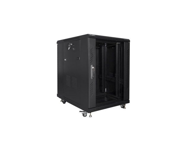 Lanberg FF01-6815-12B 19" 15U SZÉL:600mm MÉLY:800mm MAG:848mm lapraszerelt üvegajtós fekete rack szekrény