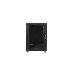 Lanberg FF01-6815-12B 19" 15U SZÉL:600mm MÉLY:800mm MAG:848mm lapraszerelt üvegajtós fekete rack szekrény