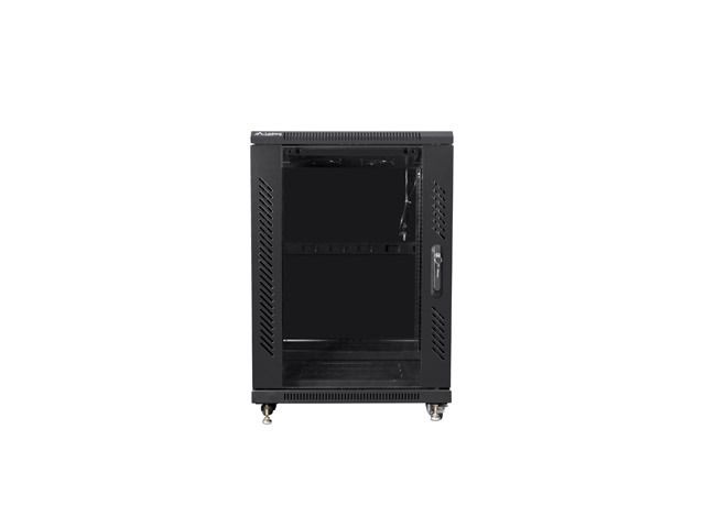 Lanberg FF01-6815-12B 19" 15U SZÉL:600mm MÉLY:800mm MAG:848mm lapraszerelt üvegajtós fekete rack szekrény