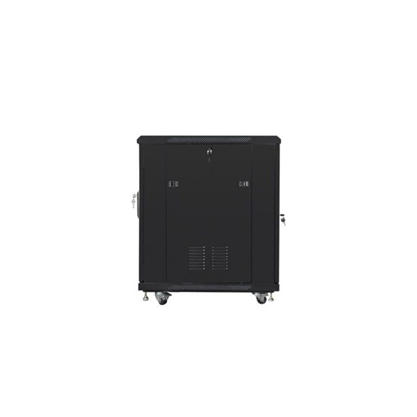 Lanberg FF01-6815-12B 19" 15U SZÉL:600mm MÉLY:800mm MAG:848mm lapraszerelt üvegajtós fekete rack szekrény