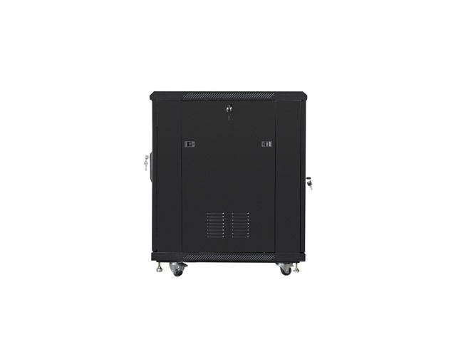 Lanberg FF01-6815-12B 19" 15U SZÉL:600mm MÉLY:800mm MAG:848mm lapraszerelt üvegajtós fekete rack szekrény