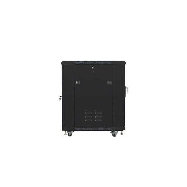 Lanberg FF01-6815-12B 19" 15U SZÉL:600mm MÉLY:800mm MAG:848mm lapraszerelt üvegajtós fekete rack szekrény