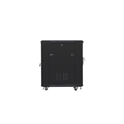 Lanberg FF01-6815-12B 19" 15U SZÉL:600mm MÉLY:800mm MAG:848mm lapraszerelt üvegajtós fekete rack szekrény