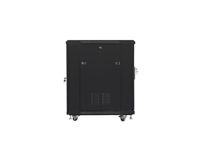 Lanberg FF01-6815-12B 19" 15U SZÉL:600mm MÉLY:800mm MAG:848mm lapraszerelt üvegajtós fekete rack szekrény