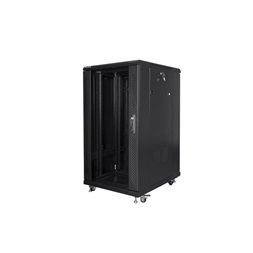 Lanberg FF01-6822-12B 19" 22U SZÉL:600mm MÉLY:800mm MAG:1159mm lapraszerelt üvegajtós fekete rack szekrény