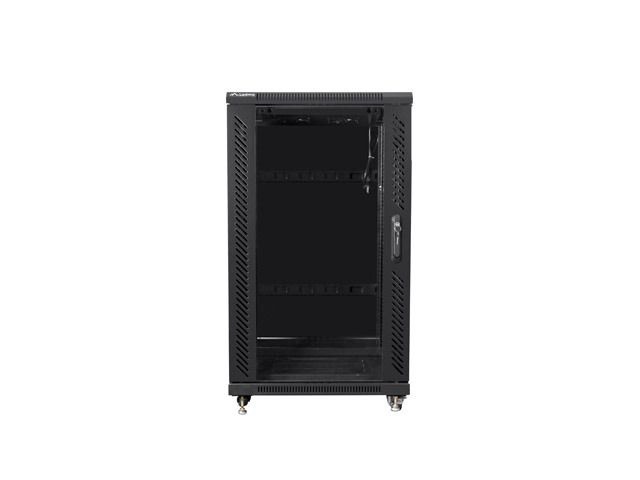 Lanberg FF01-6822-12B 19" 22U SZÉL:600mm MÉLY:800mm MAG:1159mm lapraszerelt üvegajtós fekete rack szekrény