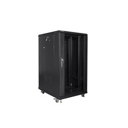 Lanberg FF01-6822-12B 19" 22U SZÉL:600mm MÉLY:800mm MAG:1159mm lapraszerelt üvegajtós fekete rack szekrény
