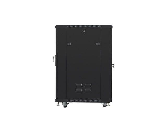 Lanberg FF01-6822-12B 19" 22U SZÉL:600mm MÉLY:800mm MAG:1159mm lapraszerelt üvegajtós fekete rack szekrény