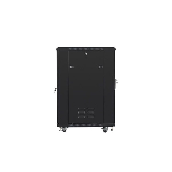 Lanberg FF01-6822-12B 19" 22U SZÉL:600mm MÉLY:800mm MAG:1159mm lapraszerelt üvegajtós fekete rack szekrény
