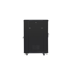 Lanberg FF01-6822-12B 19" 22U SZÉL:600mm MÉLY:800mm MAG:1159mm lapraszerelt üvegajtós fekete rack szekrény