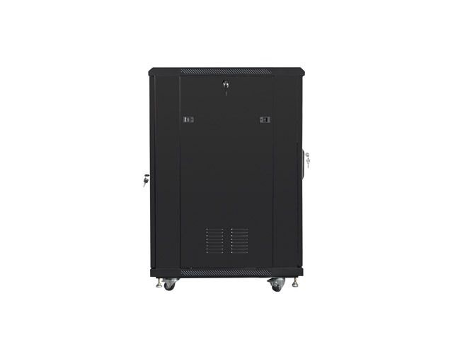 Lanberg FF01-6822-12B 19" 22U SZÉL:600mm MÉLY:800mm MAG:1159mm lapraszerelt üvegajtós fekete rack szekrény