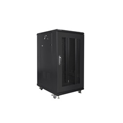 Lanberg FF01-6822-23B 19" 22U SZÉL:600mm MÉLY:800mm MAG:1159mm lapraszerelt hálós fémajtós fekete rack szekrény