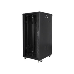Lanberg FF01-6827-12B 19" 27U SZÉL:600mm MÉLY:600mm MAG:1381mm lapraszerelt üvegajtós fekete rack szekrény