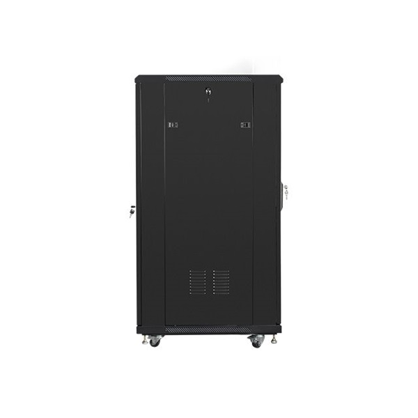 Lanberg FF01-6827-12B 19" 27U SZÉL:600mm MÉLY:600mm MAG:1381mm lapraszerelt üvegajtós fekete rack szekrény