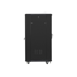 Lanberg FF01-6827-12B 19" 27U SZÉL:600mm MÉLY:600mm MAG:1381mm lapraszerelt üvegajtós fekete rack szekrény