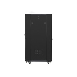 Lanberg FF01-6827-12B 19" 27U SZÉL:600mm MÉLY:600mm MAG:1381mm lapraszerelt üvegajtós fekete rack szekrény