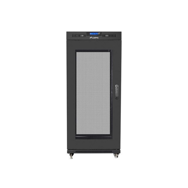 Lanberg FF01-6827-23BL 19" 27U SZÉL:600mm MÉLY:800mm MAG:1431mm lapraszerelt LCD hálós fémajtós fekete rack szekrény
