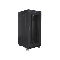 Lanberg FF01-6827-23BL 19" 27U SZÉL:600mm MÉLY:800mm MAG:1431mm lapraszerelt LCD hálós fémajtós fekete rack szekrény