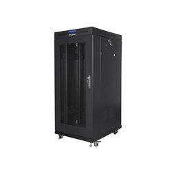 Lanberg FF01-6827-23BL 19" 27U SZÉL:600mm MÉLY:800mm MAG:1431mm lapraszerelt LCD hálós fémajtós fekete rack szekrény