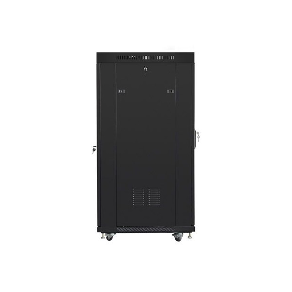Lanberg FF01-6827-23BL 19" 27U SZÉL:600mm MÉLY:800mm MAG:1431mm lapraszerelt LCD hálós fémajtós fekete rack szekrény