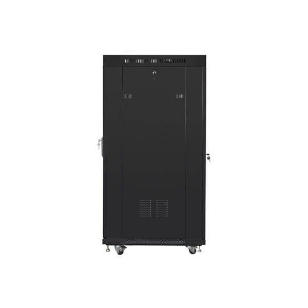 Lanberg FF01-6827-23BL 19" 27U SZÉL:600mm MÉLY:800mm MAG:1431mm lapraszerelt LCD hálós fémajtós fekete rack szekrény