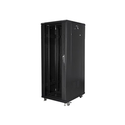Lanberg FF01-6832-12B 19" 32U SZÉL:600mm MÉLY:800mm MAG:1603mm lapraszerelt üvegajtós fekete rack szekrény