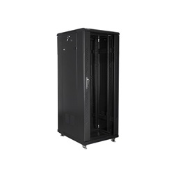 Lanberg FF01-6832-12B 19" 32U SZÉL:600mm MÉLY:800mm MAG:1603mm lapraszerelt üvegajtós fekete rack szekrény
