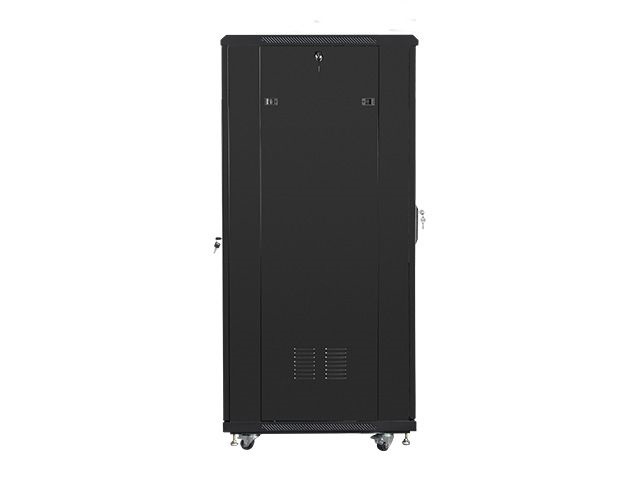 Lanberg FF01-6832-12B 19" 32U SZÉL:600mm MÉLY:800mm MAG:1603mm lapraszerelt üvegajtós fekete rack szekrény