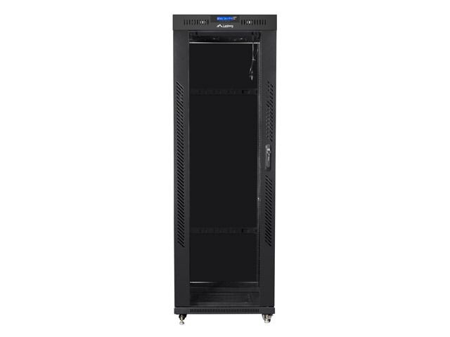 Lanberg FF01-6837-12BL 19" 37U SZÉL:600mm MÉLY:800mm MAG:1876mm lapraszerelt LCD üvegajtós fekete rack szekrény